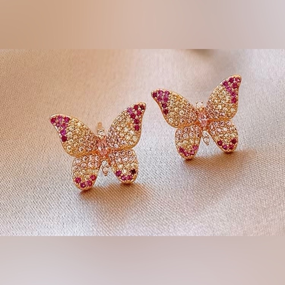 Beautiful Butterfly Earrings with Pink and Gold Accents